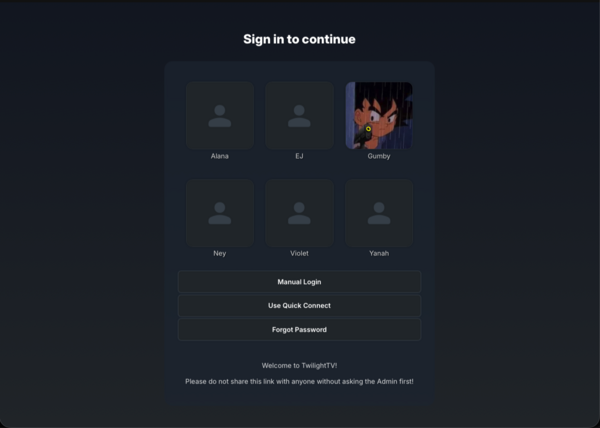 Jellyfin Login Screen