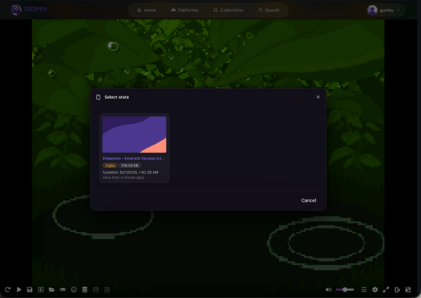 Save state menu in the emulator
